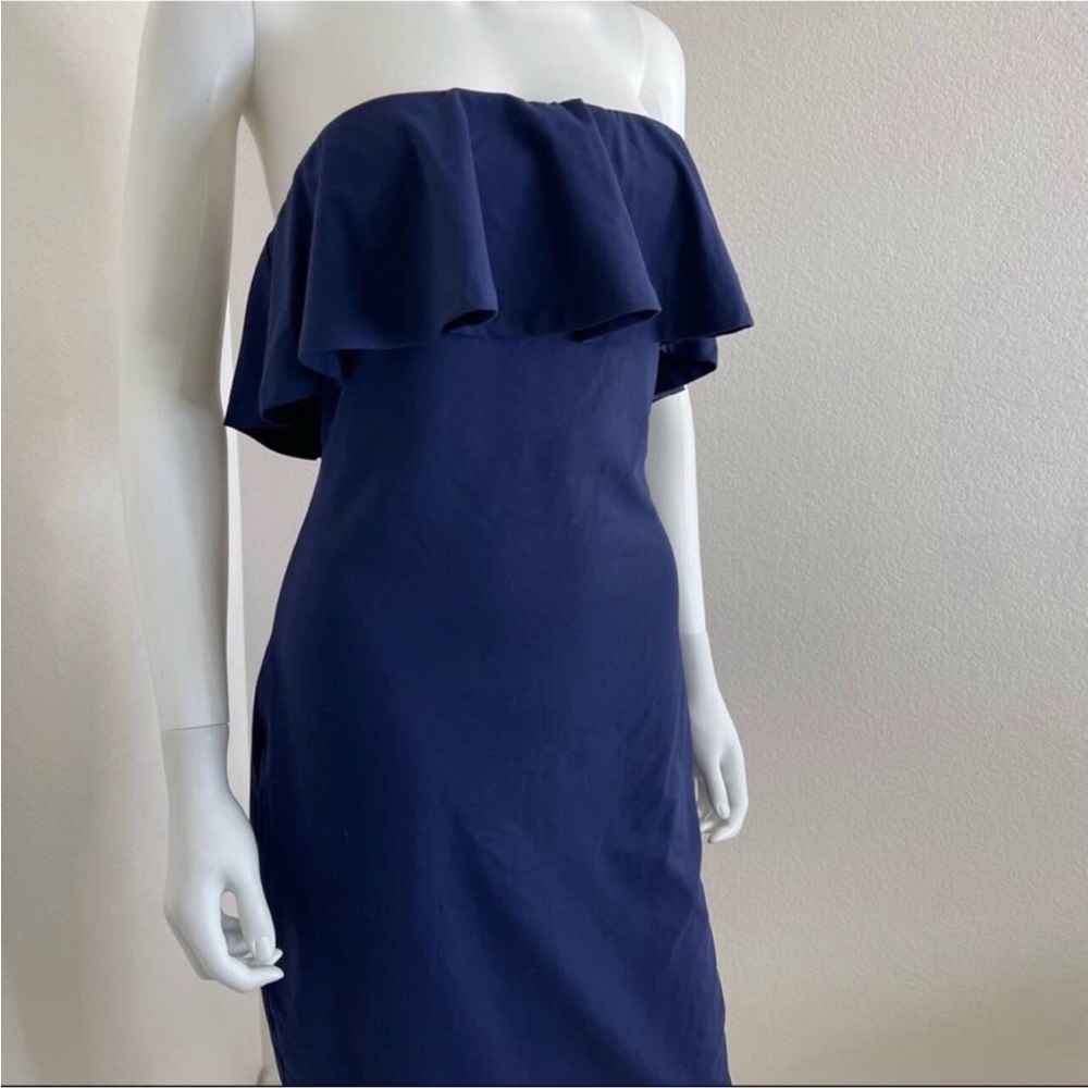 Susana Monaco Strapless Ruffle Midi XL dress blue